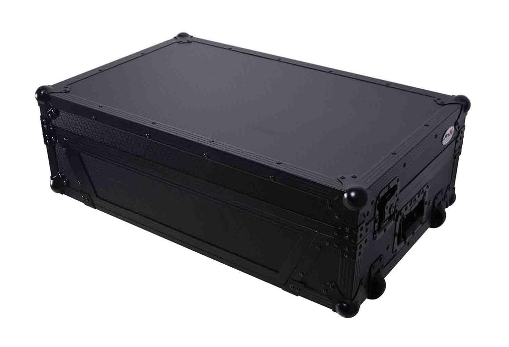 Black Flight Style Road Case with Laptop Shelf 2U Rack Space Wheels S58397