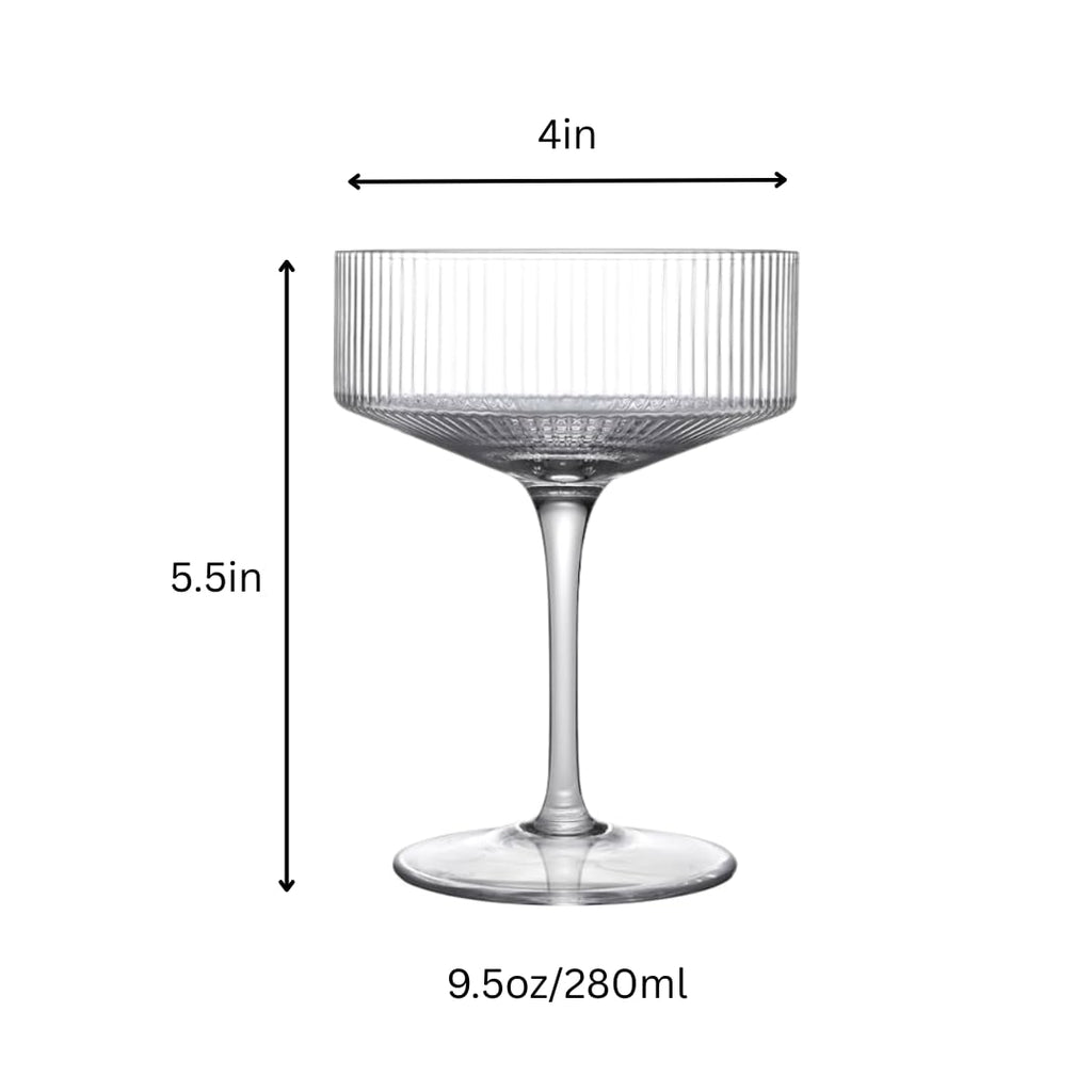 Clear Ribbed Martini Coupe Glasses Set of 2 K436