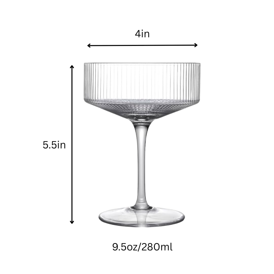 Clear Ribbed Martini Coupe Glasses Set of 2 K436