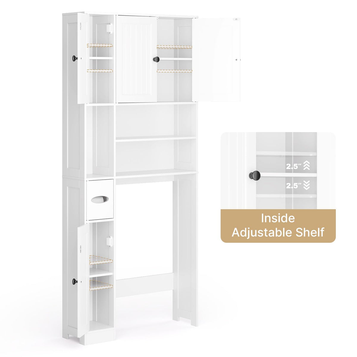 Over The Toilet Storage Cabinet with Five Doors White E1980