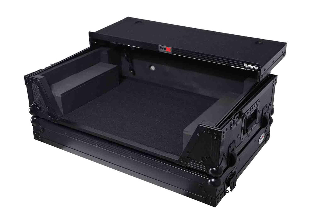 Black Flight Style Road Case with Laptop Shelf 2U Rack Space Wheels S58397