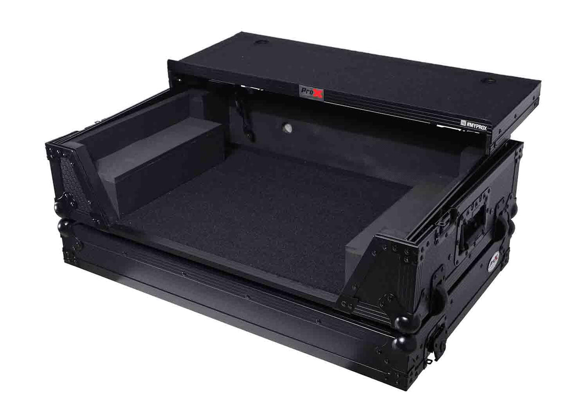 Black Flight Style Road Case with Laptop Shelf 2U Rack Space Wheels S58397