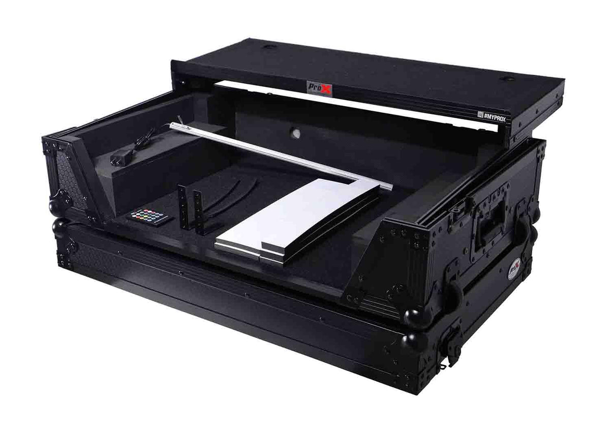 Black Flight Style Road Case with Laptop Shelf 2U Rack Space Wheels S58397