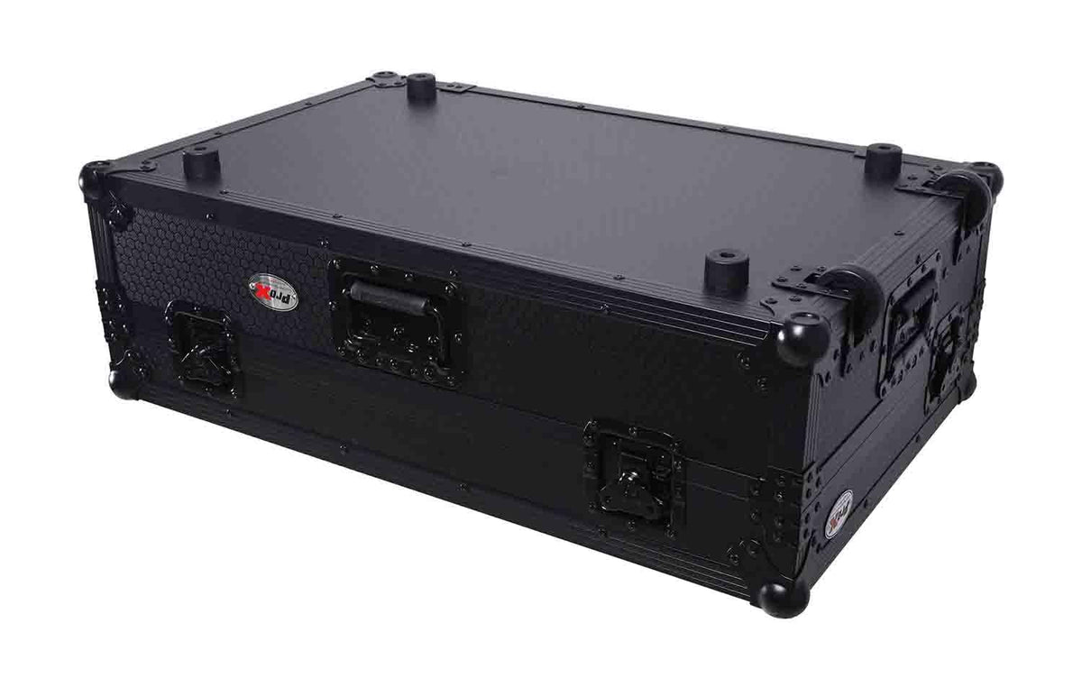 Black Flight Style Road Case with Laptop Shelf 2U Rack Space Wheels S58397