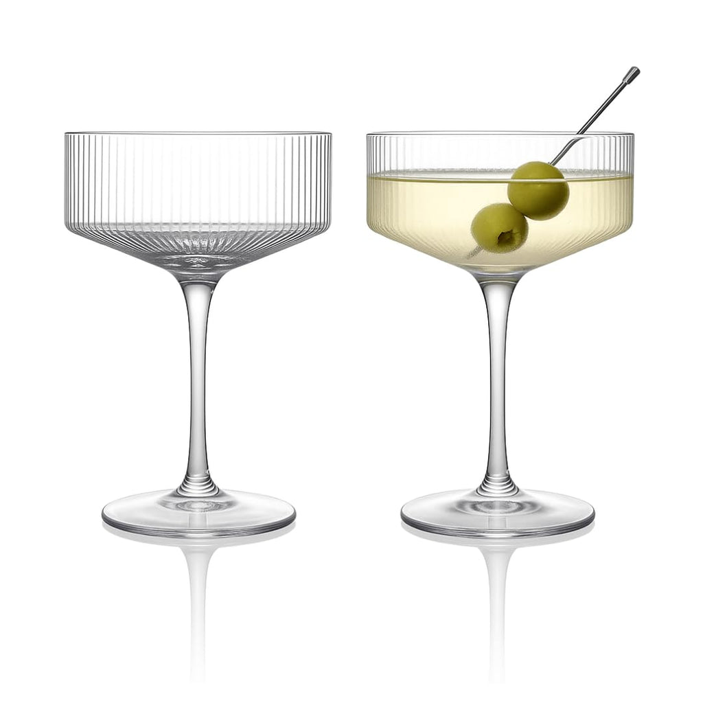 Clear Ribbed Martini Coupe Glasses Set of 2 K436