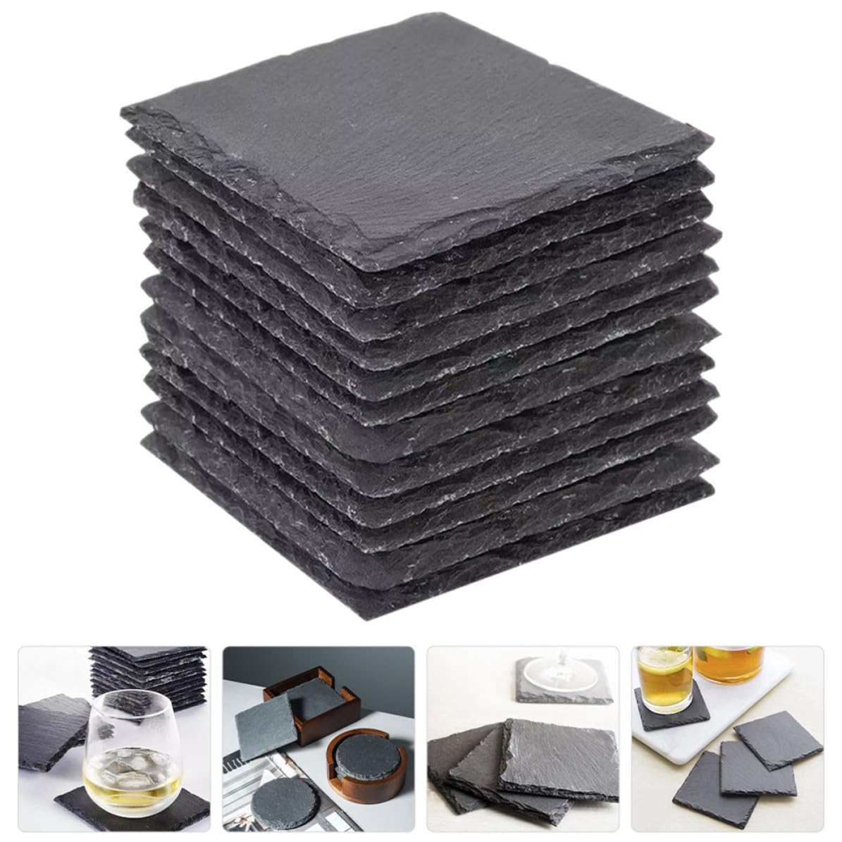 12pcs Natural Stone Coasters with Non Slip Bottom H436738