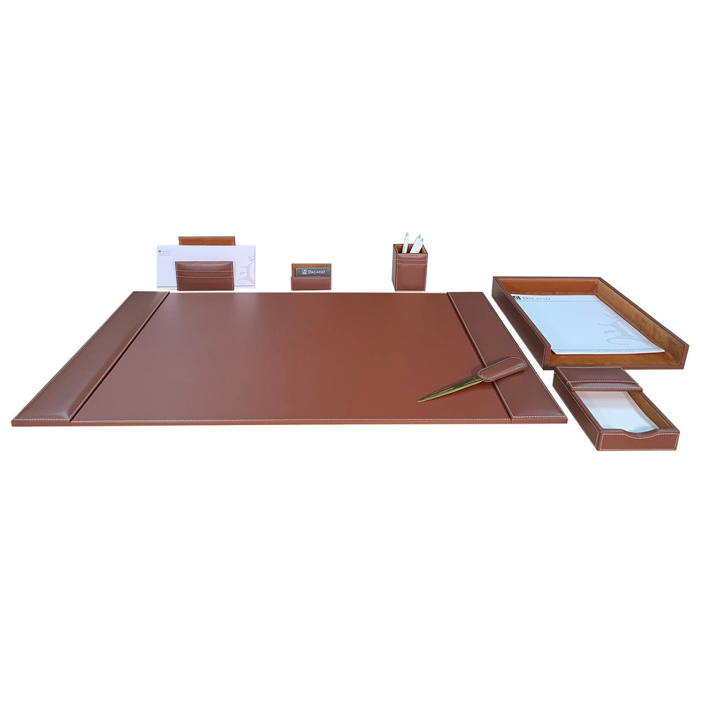 Rustic Brown Leather Desk Set, 7-Piece C6353