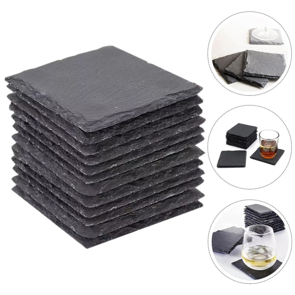 12pcs Natural Stone Coasters with Non Slip Bottom H436738