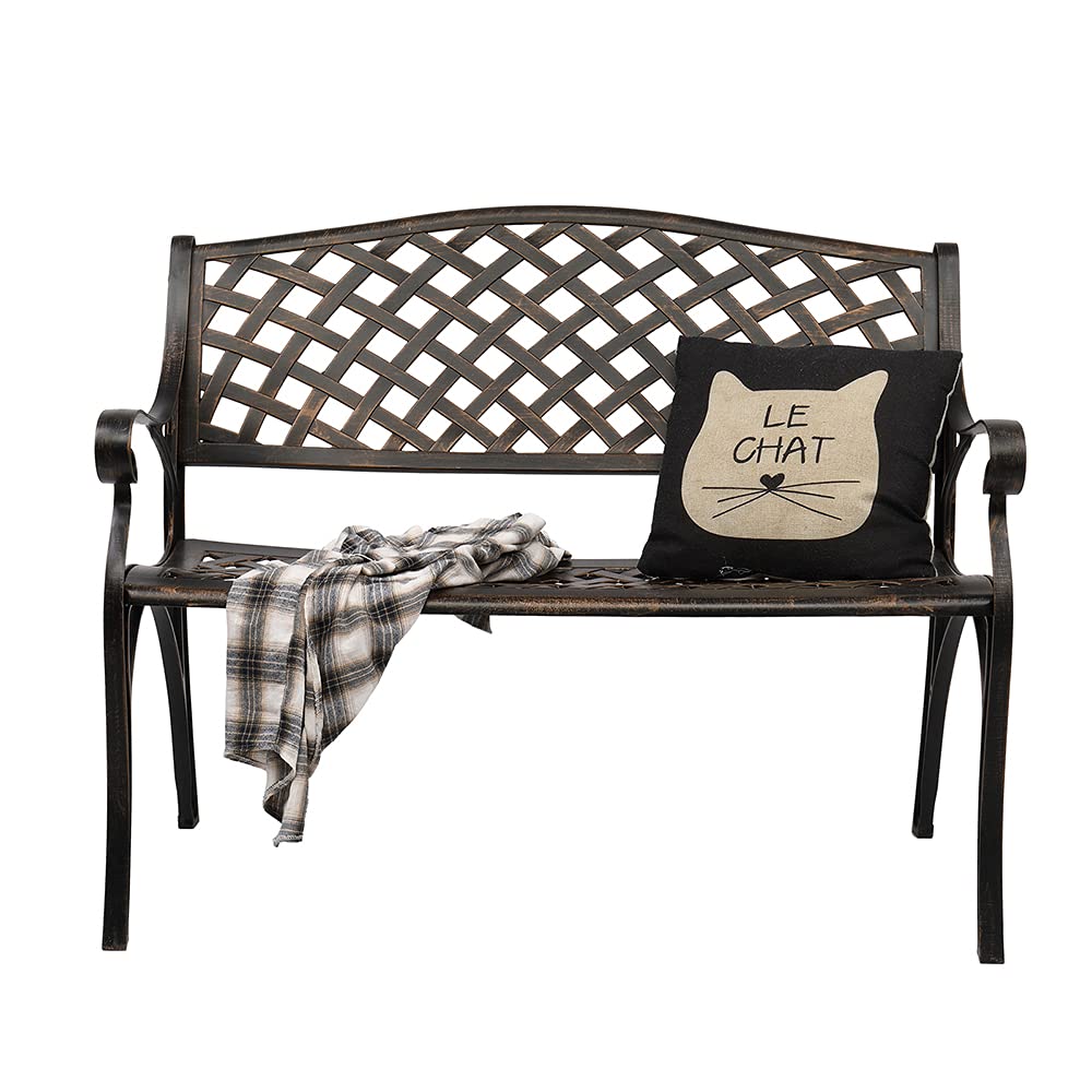 40.5" Antique Black Cast Aluminum Outdoor Bench with Mesh Backrest P9983
