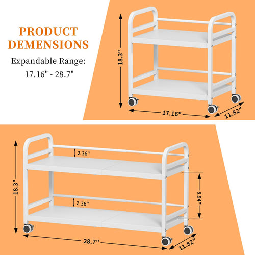 2-Tier Expandable Rolling Cart with Wheels M445