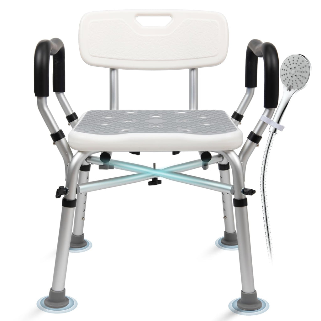 Adjustable Shower Chair with Arms & Back, 550 lb, Gray Z1160