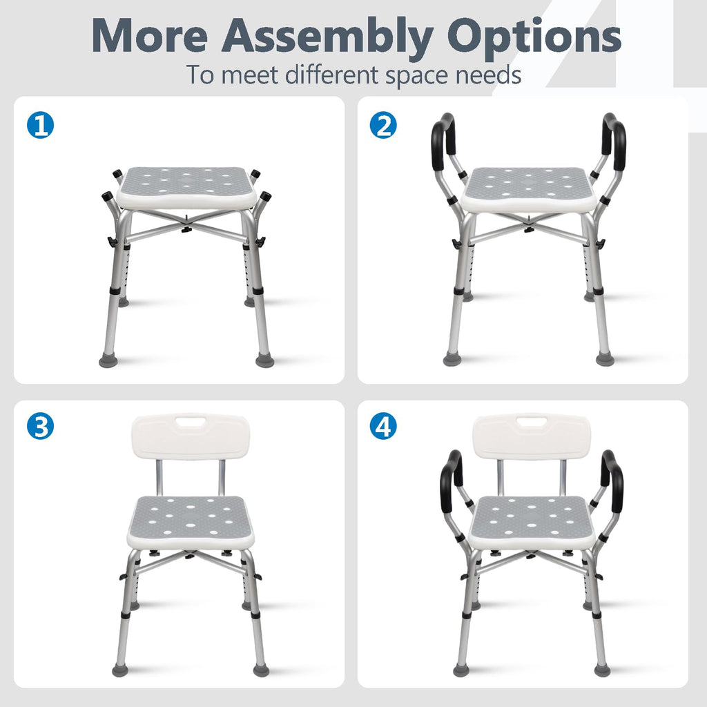 Adjustable Shower Chair with Arms & Back, 550 lb, Gray Z1160