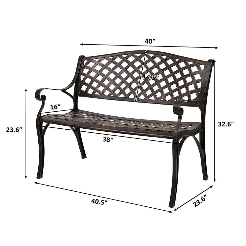 40.5" Antique Black Cast Aluminum Outdoor Bench with Mesh Backrest P9983