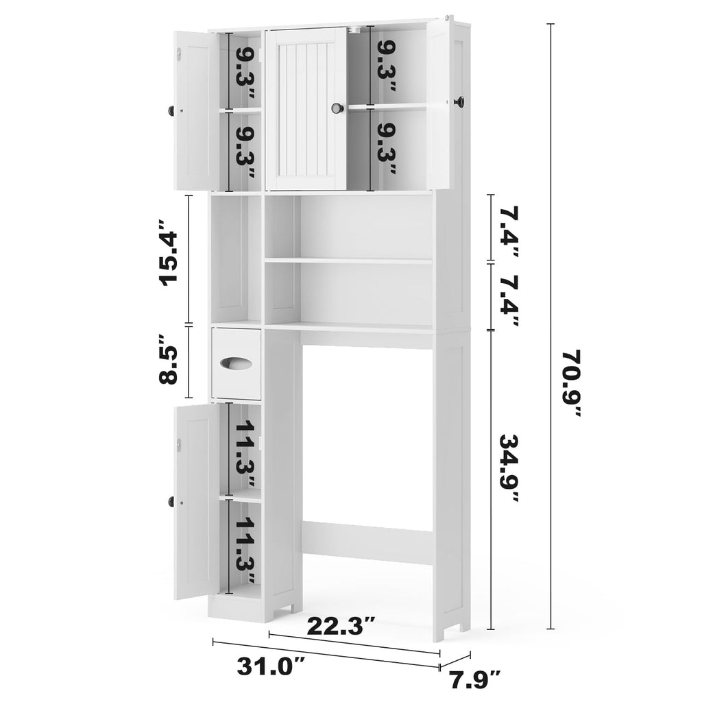 Over The Toilet Storage Cabinet with Five Doors White E1980