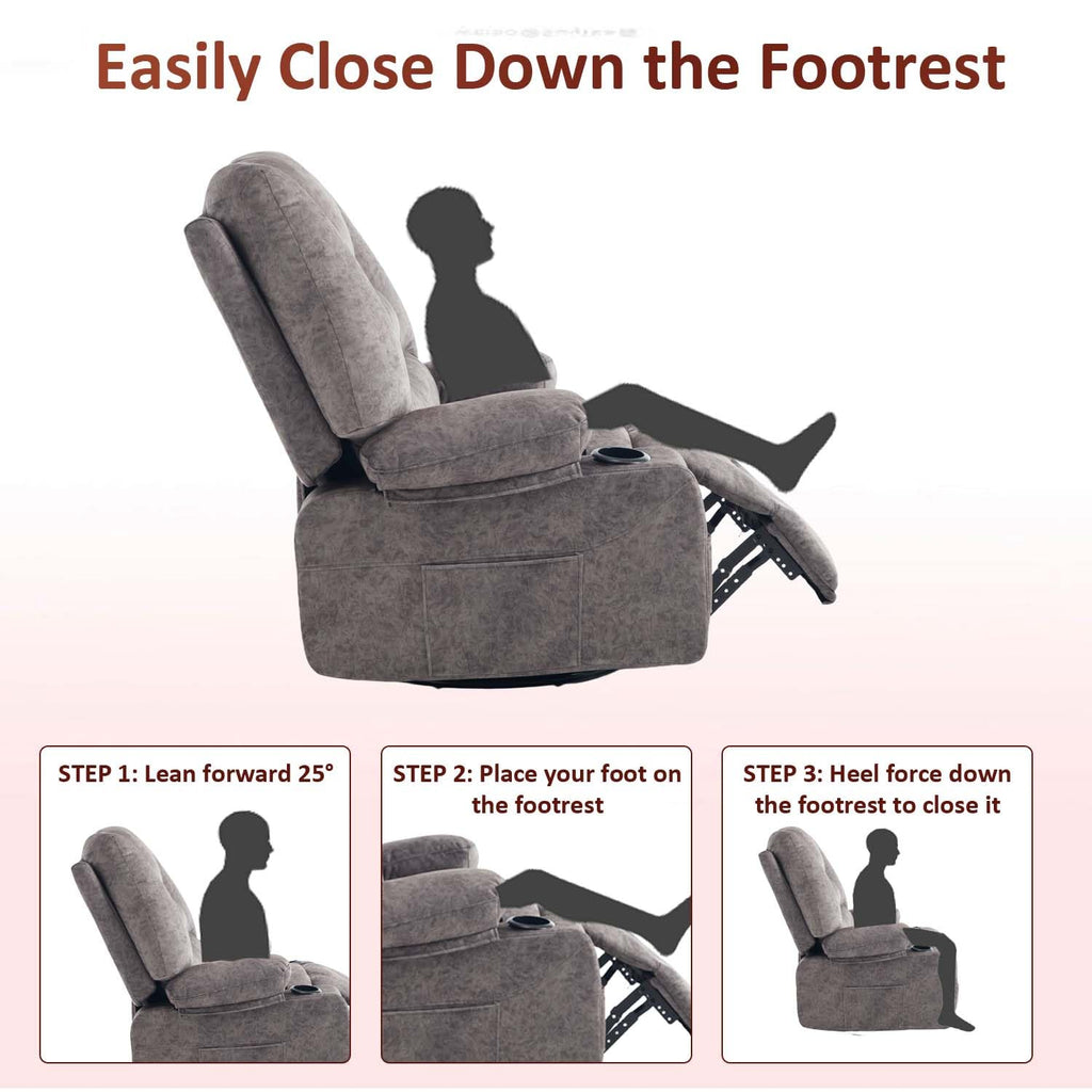 Oversized Grey Swivel Rocking Recliner Chair M39053