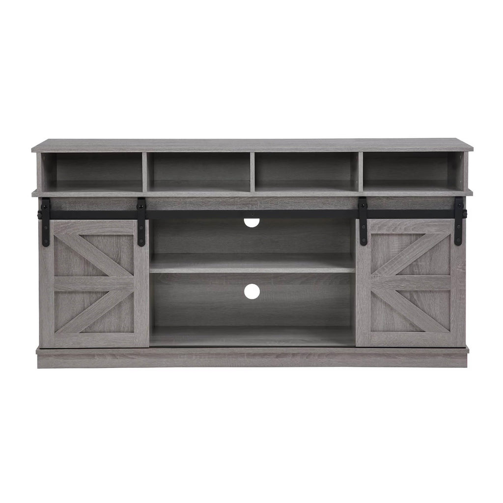 Grey Wood TV Stand with Sliding Barn Doors and 4 Drawers K464020