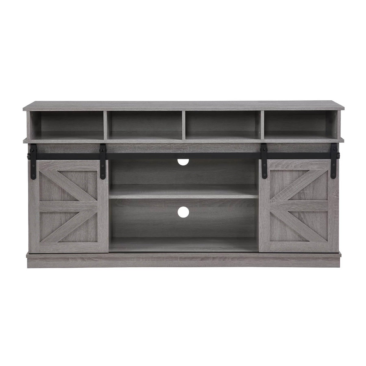 Grey Wood TV Stand with Sliding Barn Doors and 4 Drawers K464020