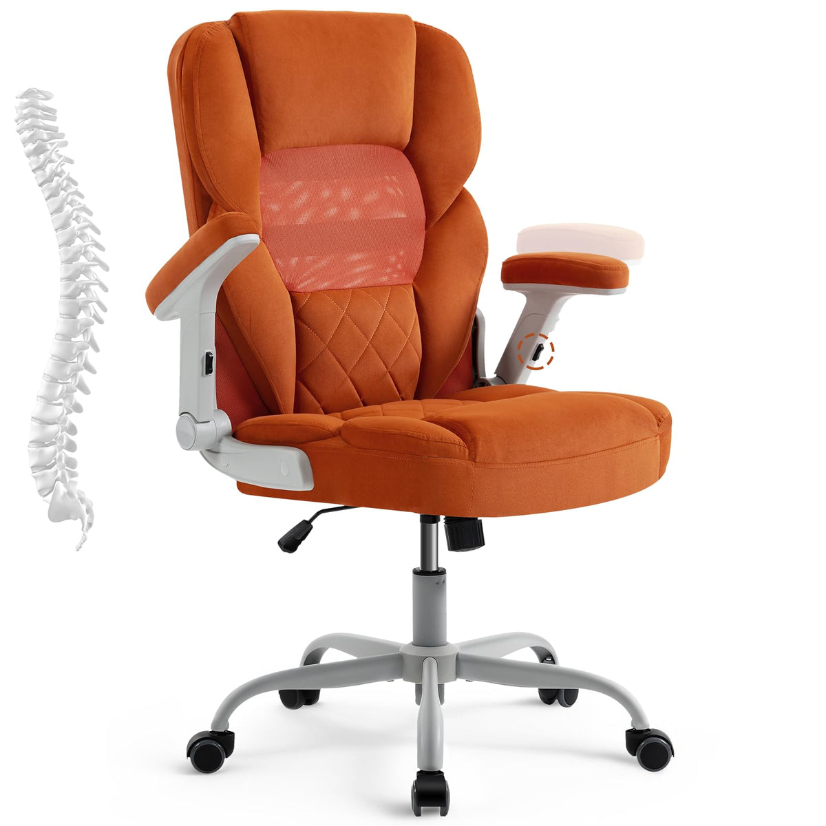 Orange Mesh and Velvet Office Chair with Arms and Wheels Q4422