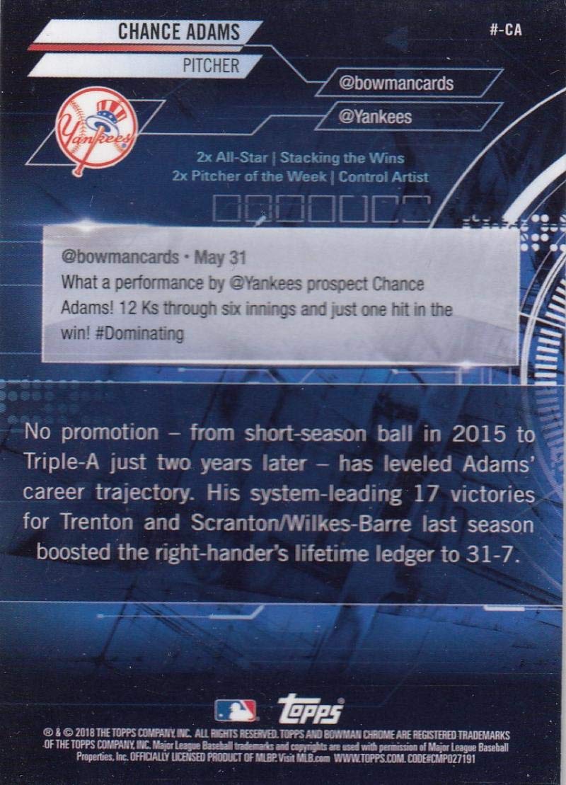 Baseball MLB 2018 Bowman Mega Box Chrome Chance Adams Yankees J240320