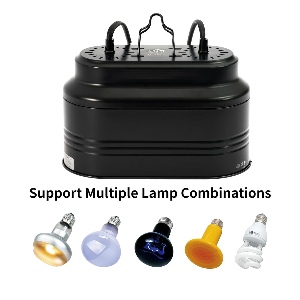 Reptile Light Fixture with 2 Switches, E26 Heat Lamp Fixture C7120