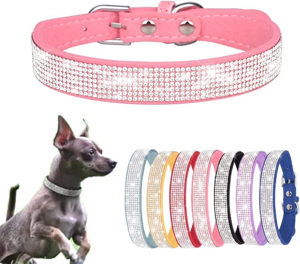 Small Dog Collar with Rhinestone Crystal (XXS, Pink) M2193