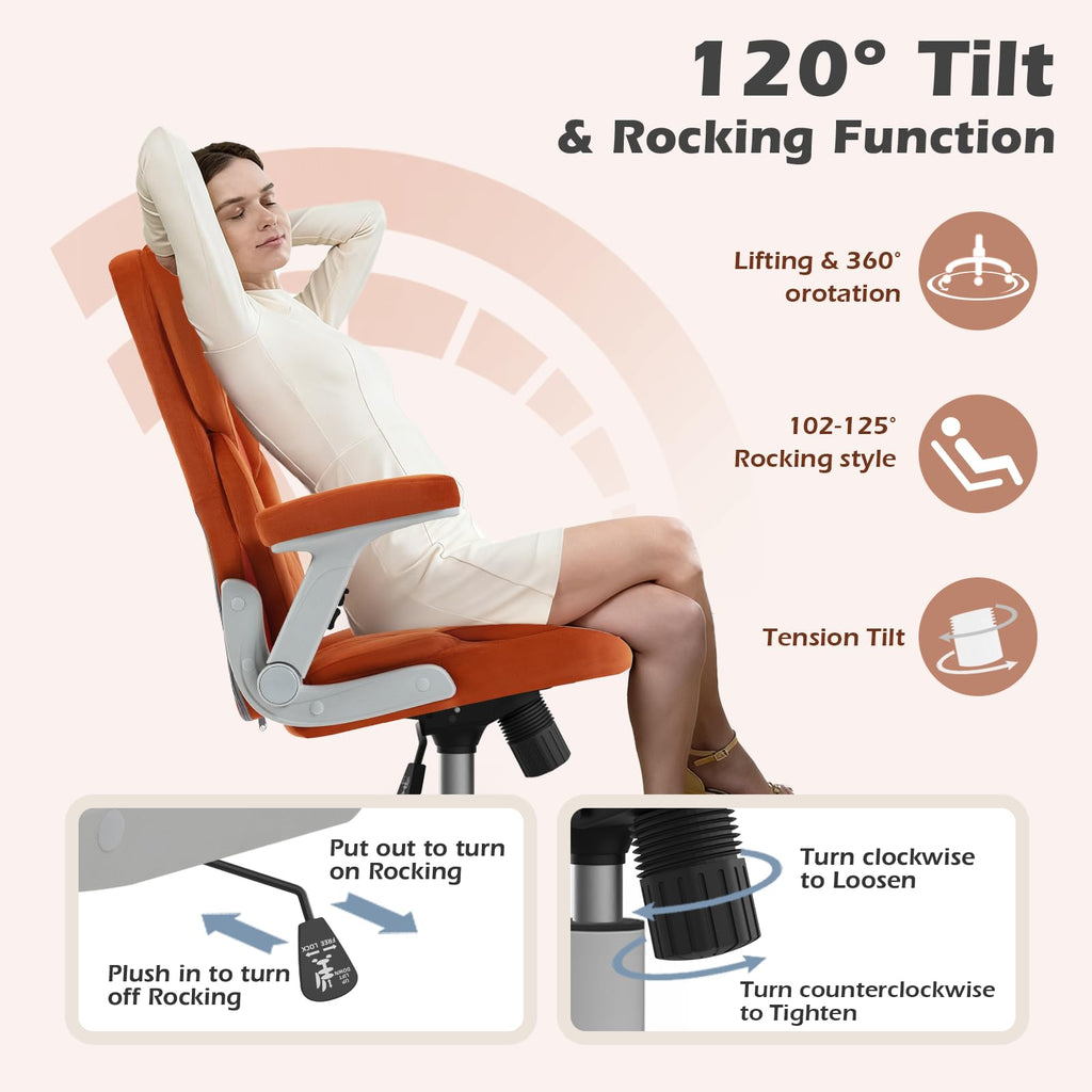 Orange Mesh and Velvet Office Chair with Arms and Wheels Q4422