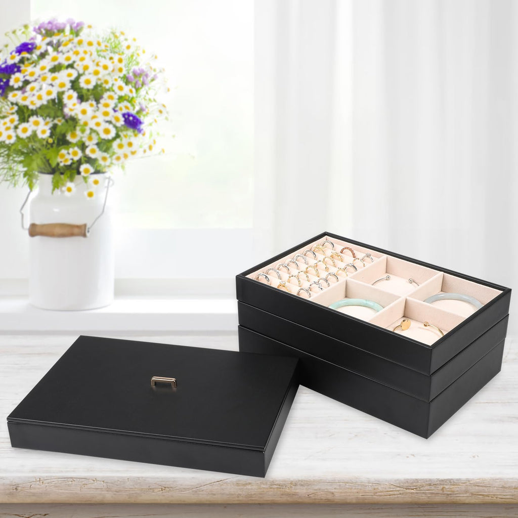 Stackable Jewelry Organizer Tray with Lid Set of 4 Black F581