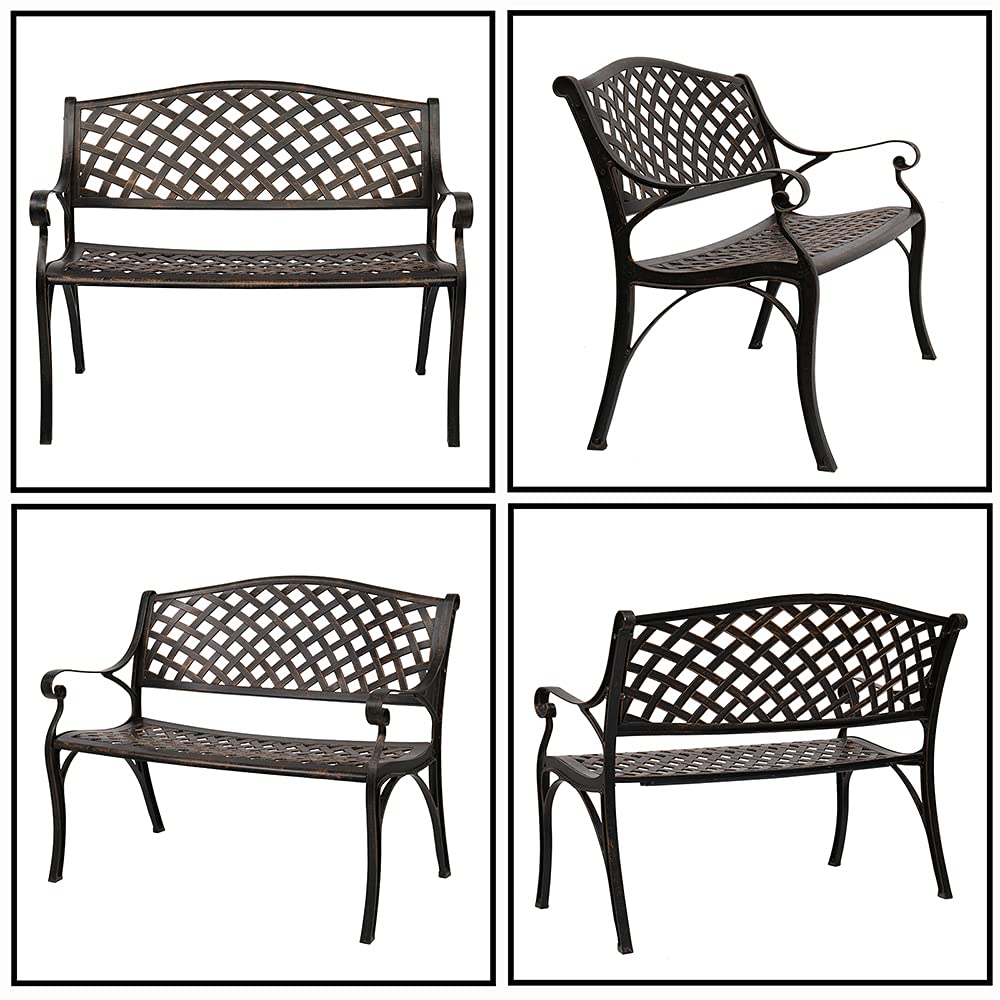 40.5" Antique Black Cast Aluminum Outdoor Bench with Mesh Backrest P9983