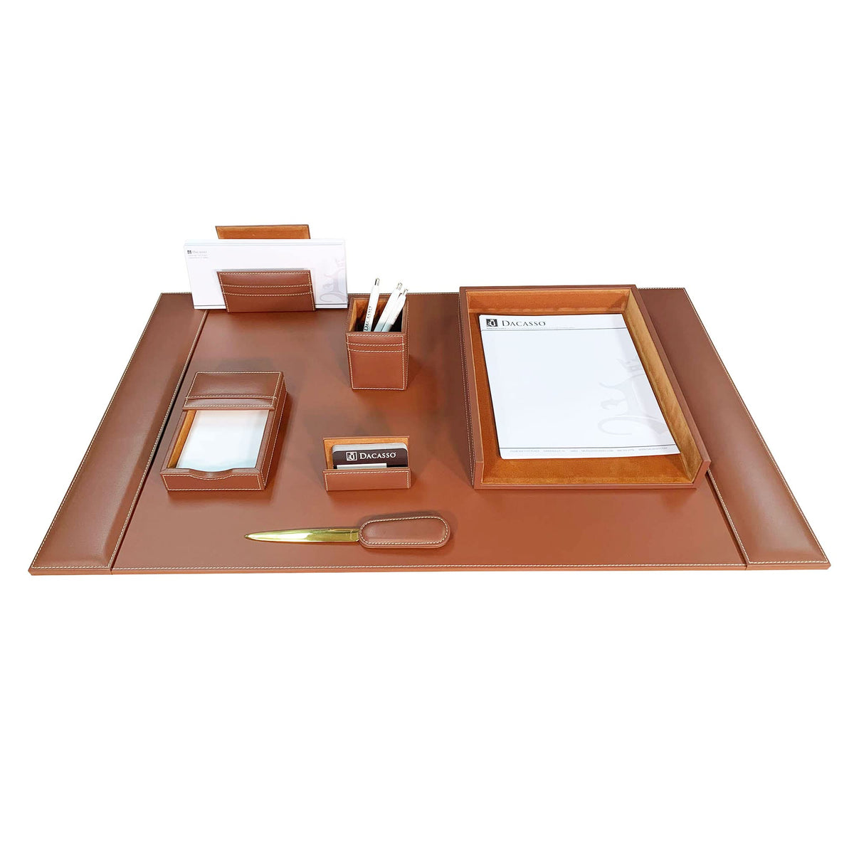 Rustic Brown Leather Desk Set, 7-Piece C6353