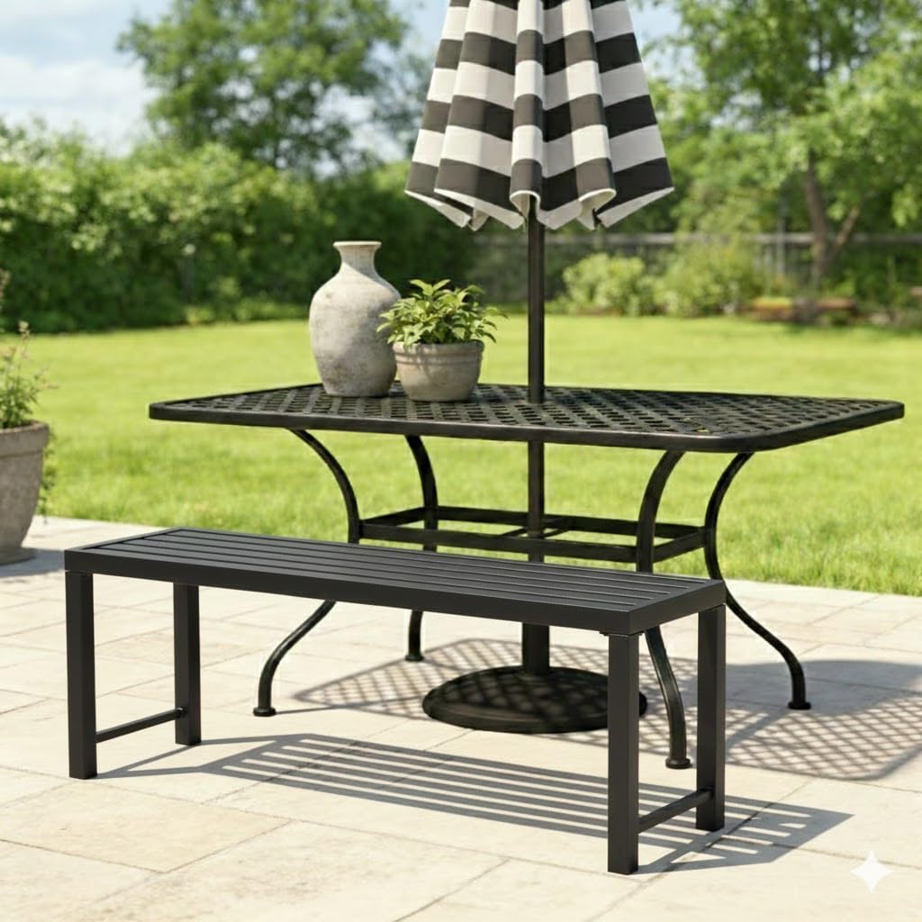 Black Metal Backless Outdoor Bench I9441