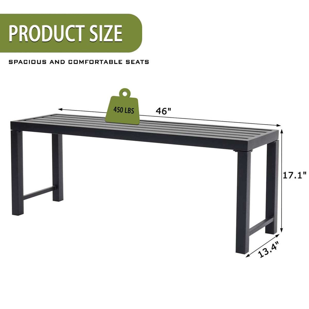 Black Metal Backless Outdoor Bench I9441