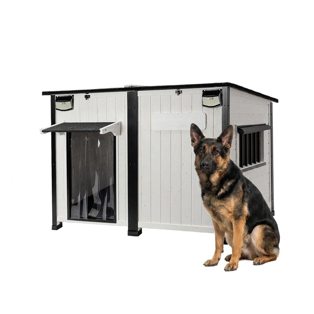 55" Large Wooden Dog House Outdoor Heavy Duty Weatherproof Kennel with Asphalt Roof G59986