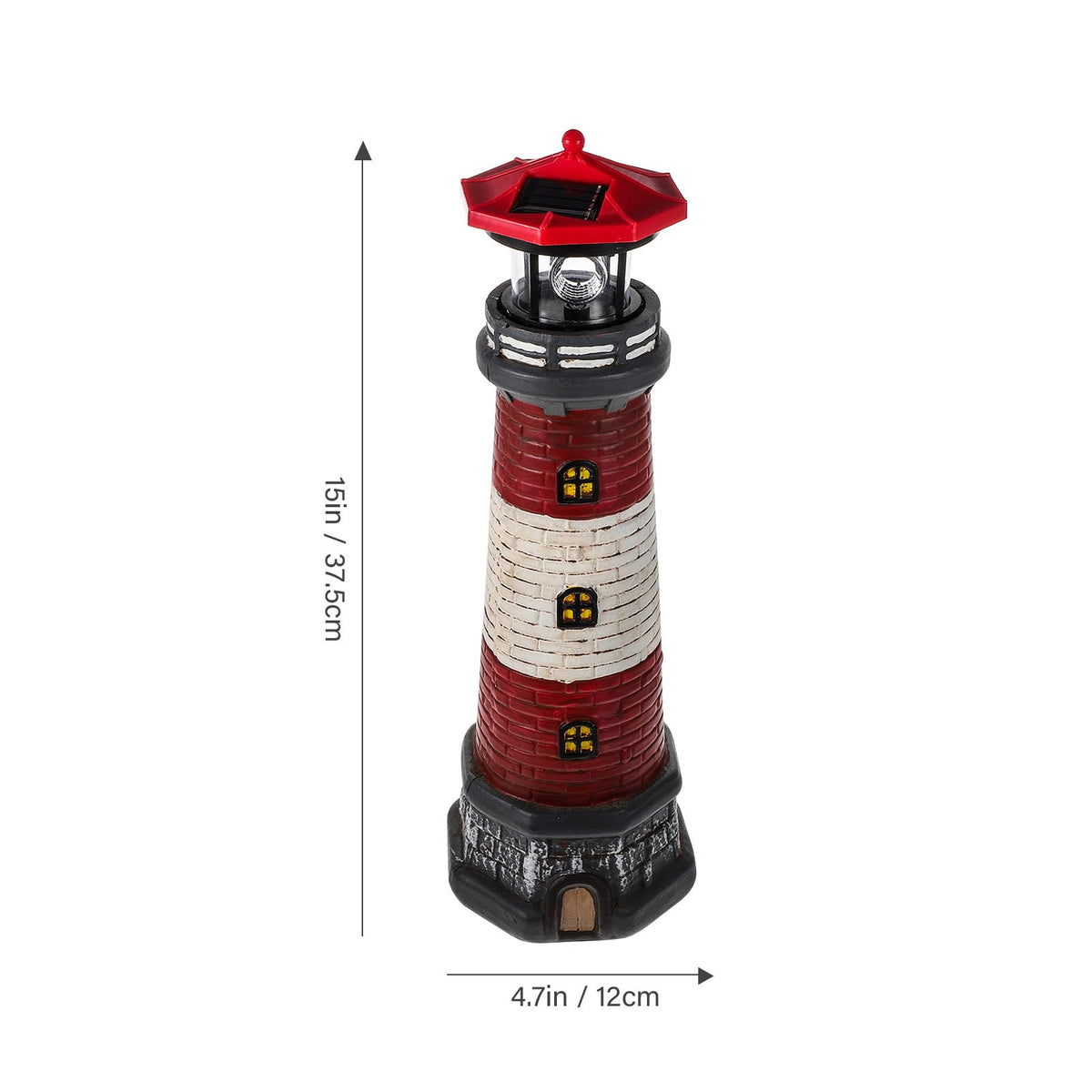 Solar Lighthouse Statue with LED Light 14.76 Inch Red H28120