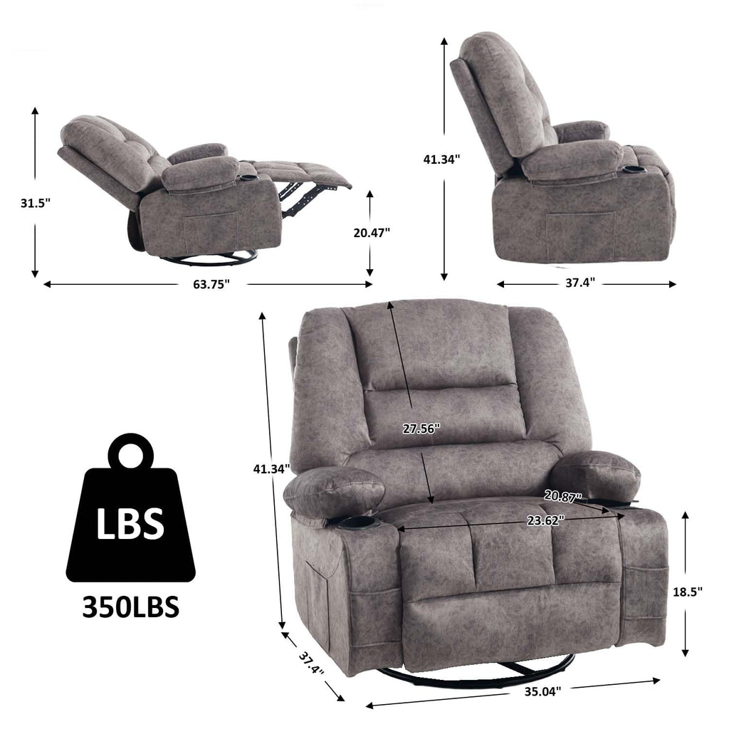 Oversized Grey Swivel Rocking Recliner Chair M39053