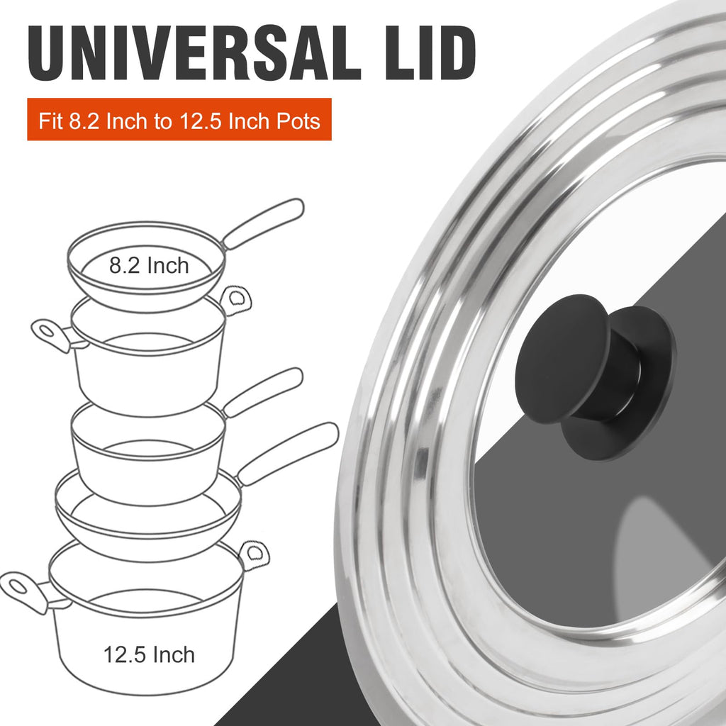 Universal Lid for Pots and Pans Skillets 8.2-12.5 Inch Stainless Steel F42593
