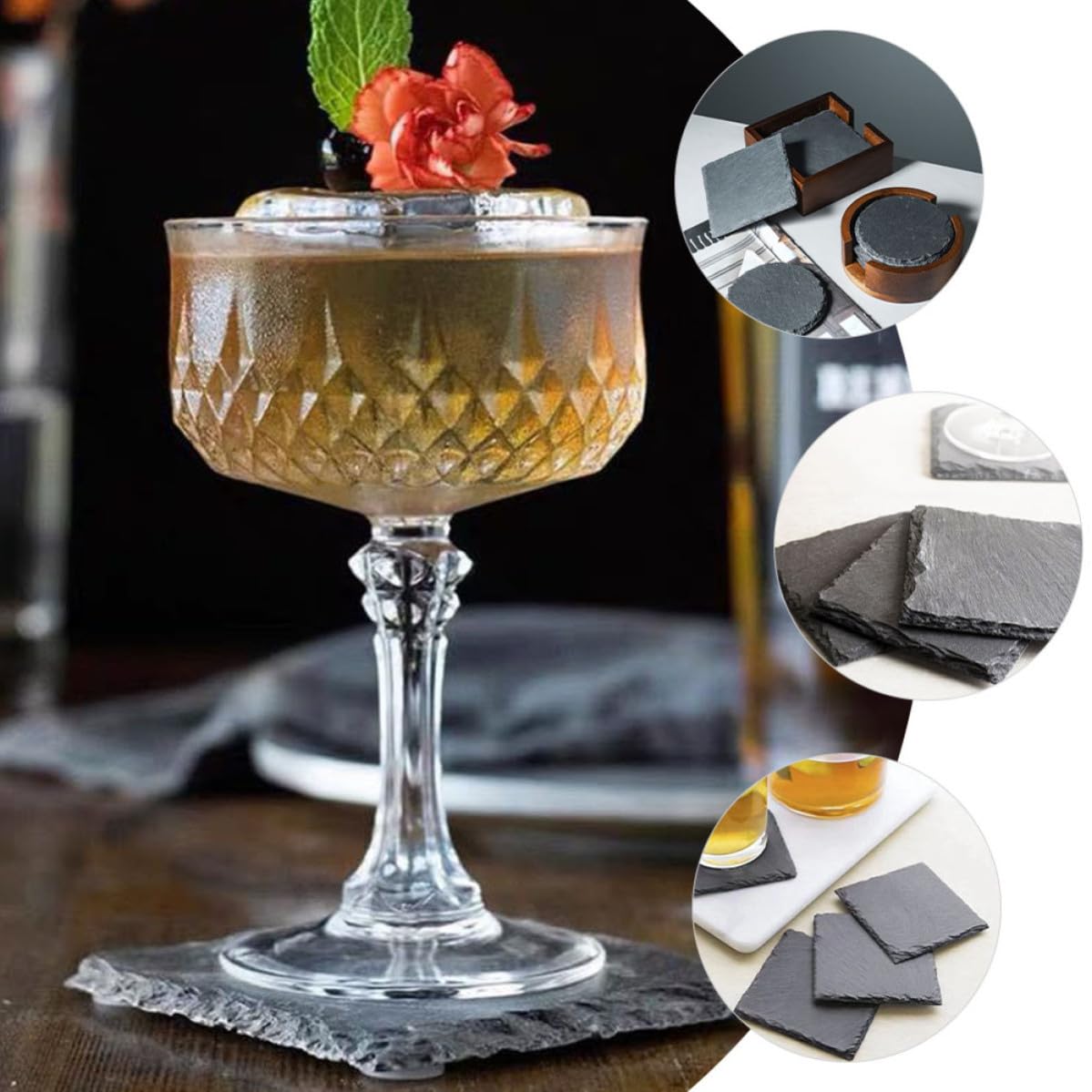 12pcs Natural Stone Coasters with Non Slip Bottom H436738