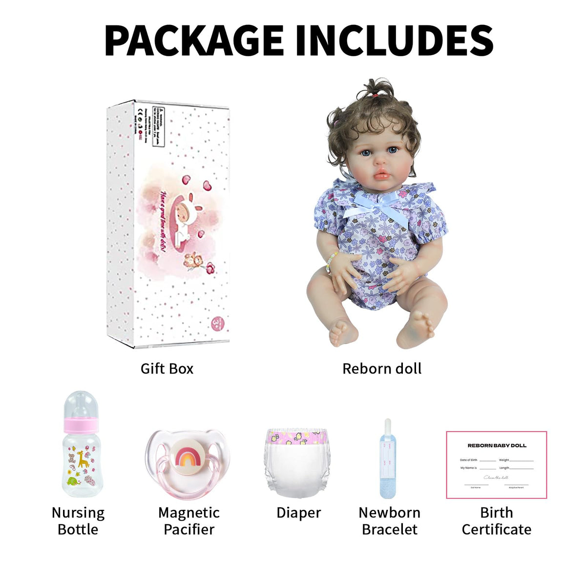 20 Inch Silicone Reborn Baby Doll with Curly Hair B182794