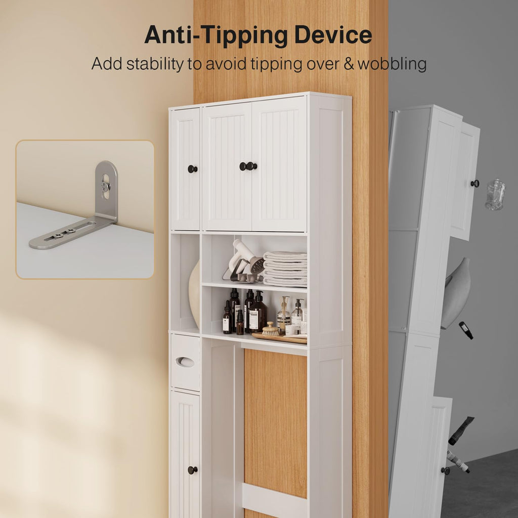 Over The Toilet Storage Cabinet with Five Doors White E1980