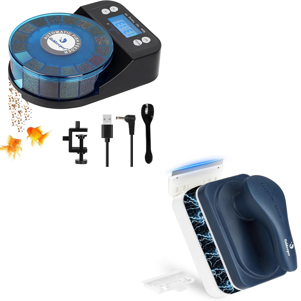 Automatic Fish Feeder and Magnetic Glass Cleaner Brush M22415