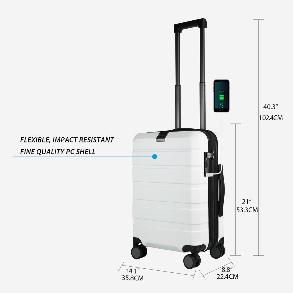 Hardside Expandable Carry On Luggage with Spinner Wheels, TSA Lock, USB Port, 20-Inch, White L93876