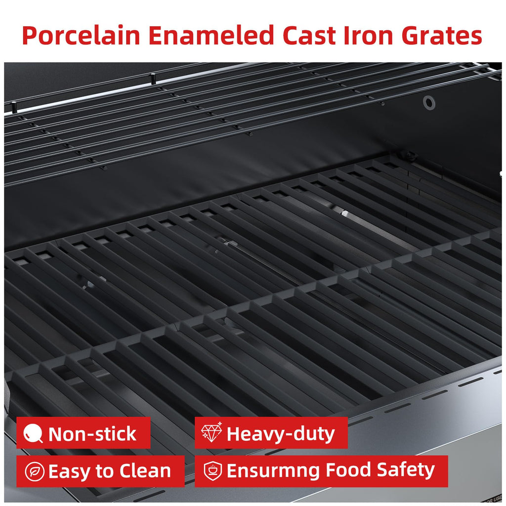4 Burner Gas Grill with Side Burner and Wheels W858