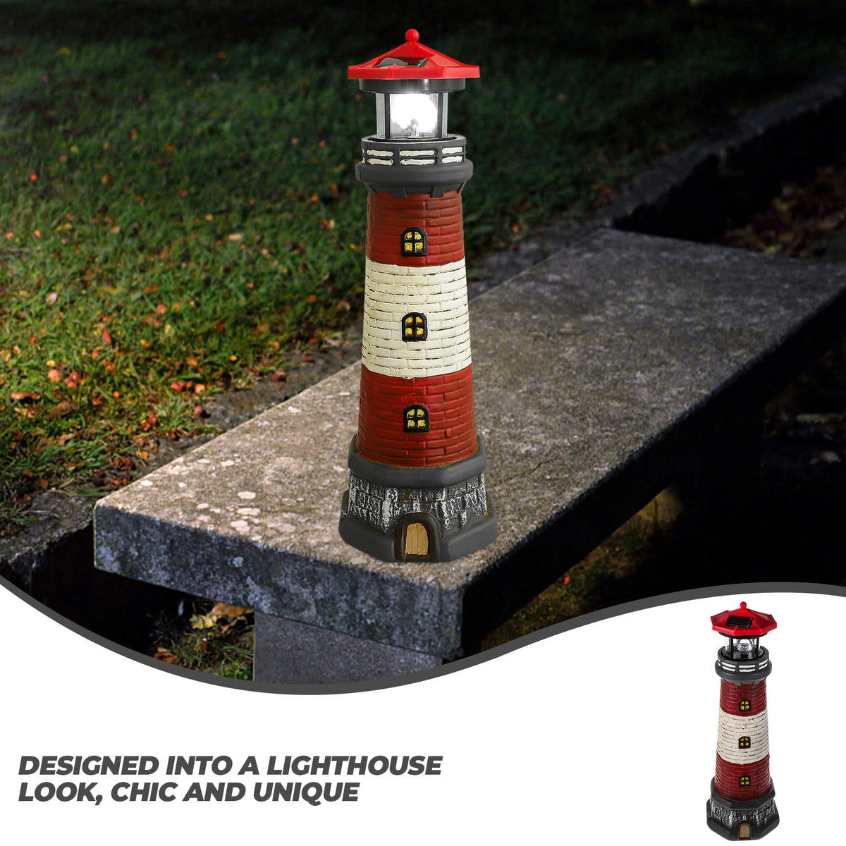 Solar Lighthouse Statue with LED Light 14.76 Inch Red H28120
