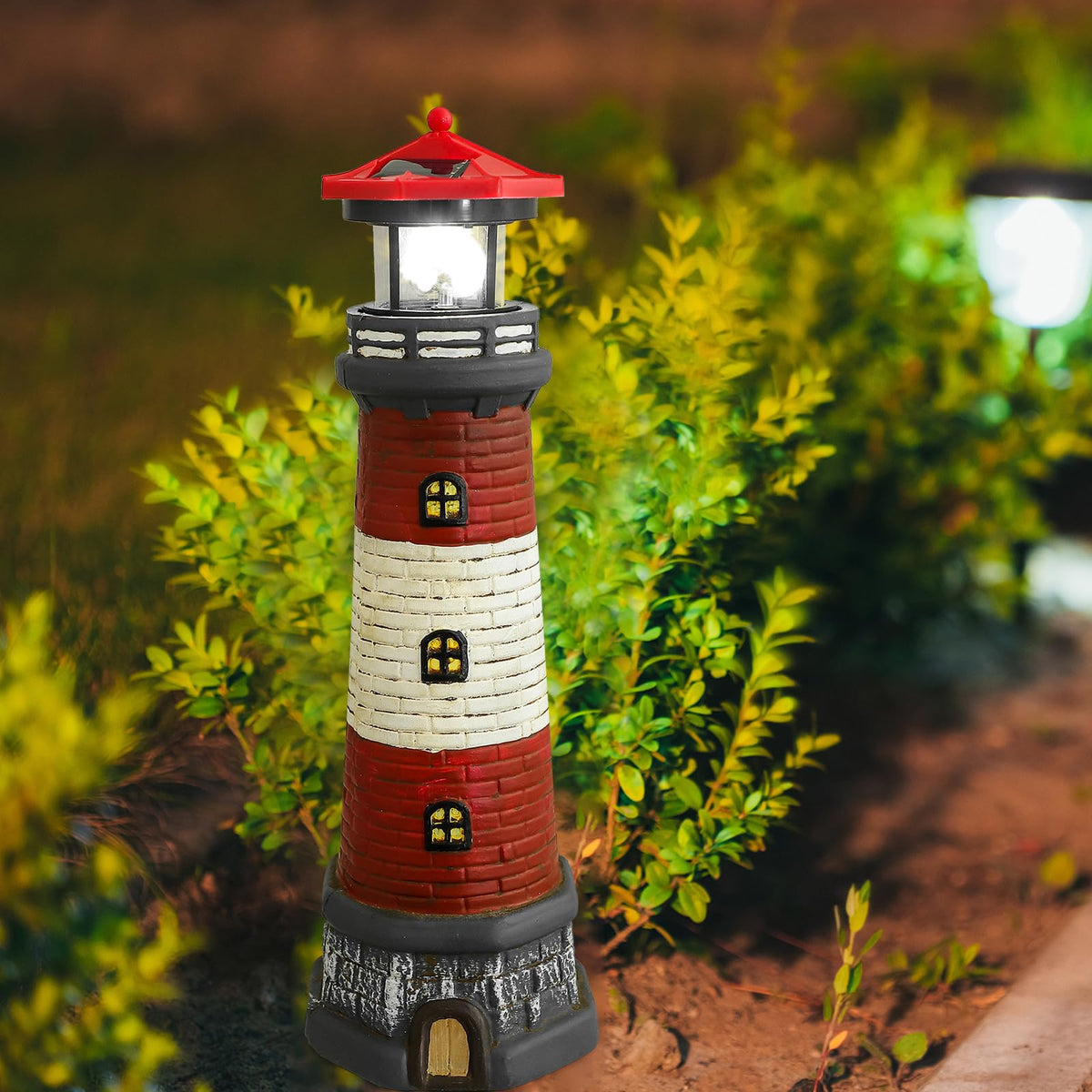 Solar Lighthouse Statue with LED Light 14.76 Inch Red H28120