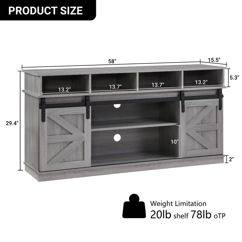 Grey Wood TV Stand with Sliding Barn Doors and 4 Drawers K464020