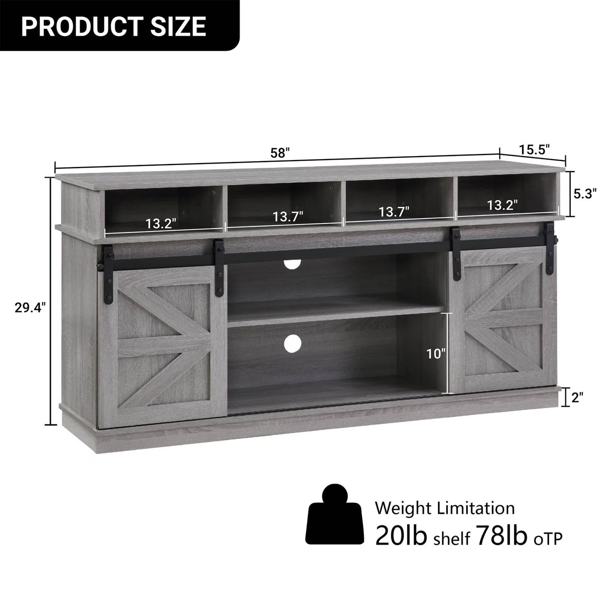 Grey Wood TV Stand with Sliding Barn Doors and 4 Drawers K464020