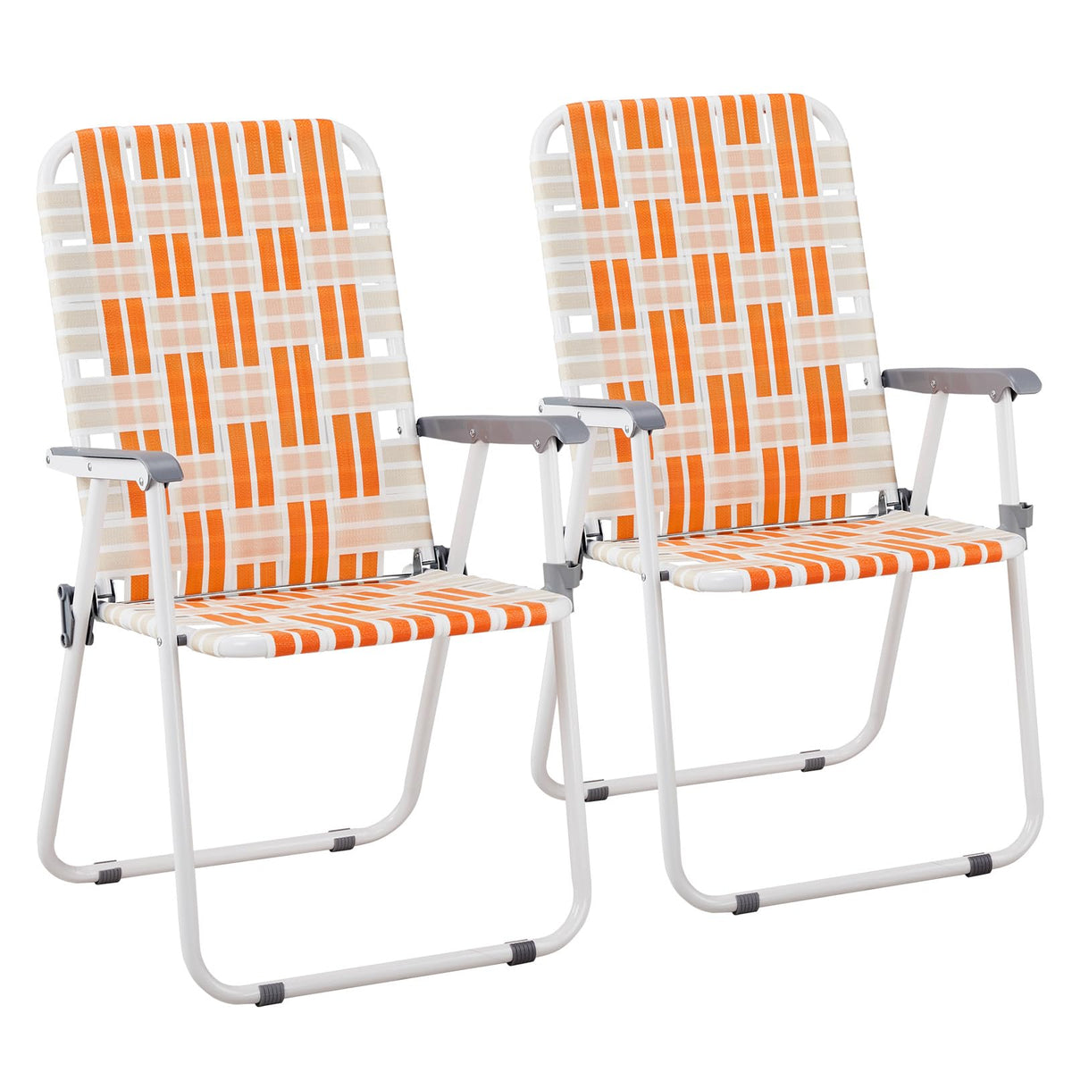 Folding Webbed Chair Set of 2 Steel Frame 300lbs Capacity L725