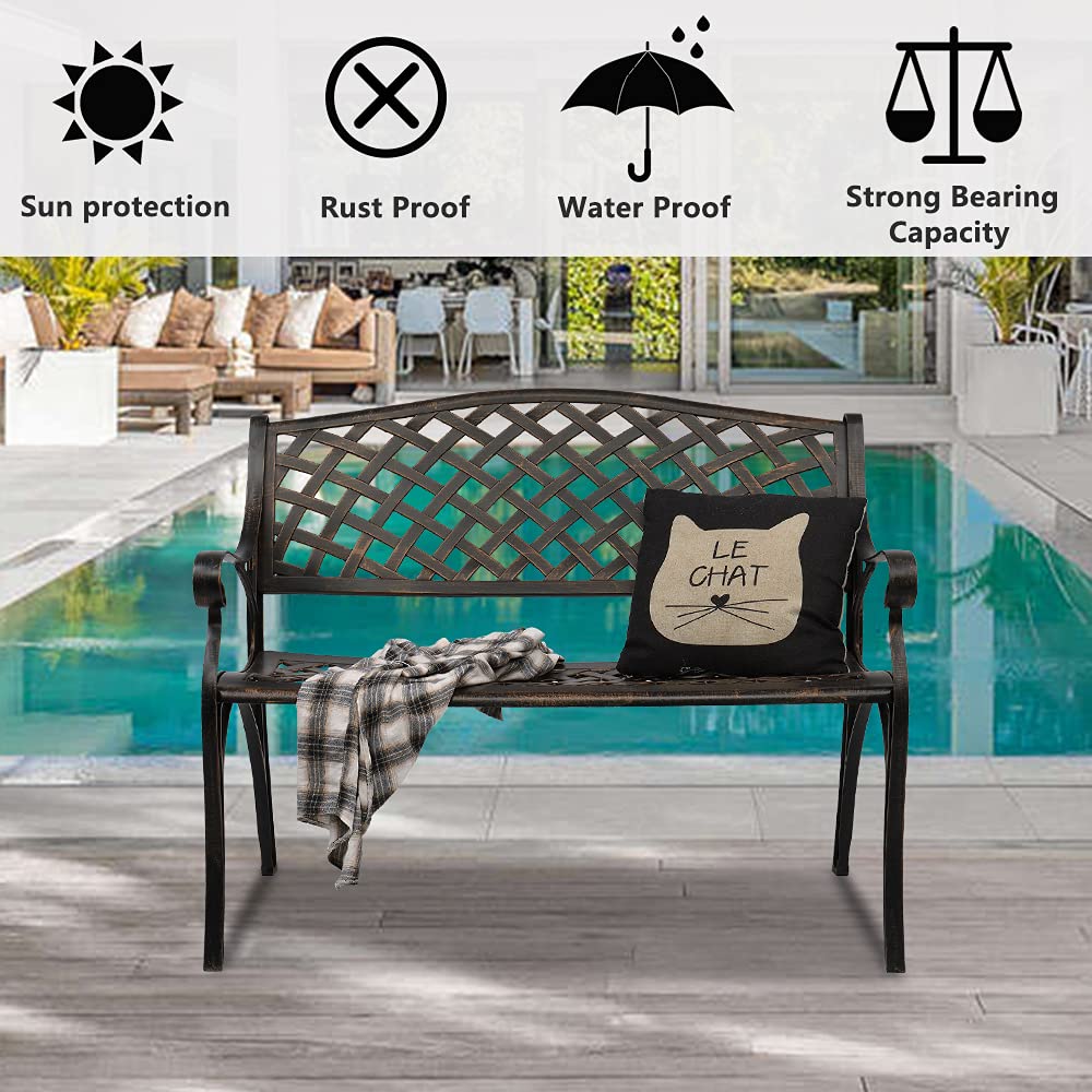 40.5" Antique Black Cast Aluminum Outdoor Bench with Mesh Backrest P9983