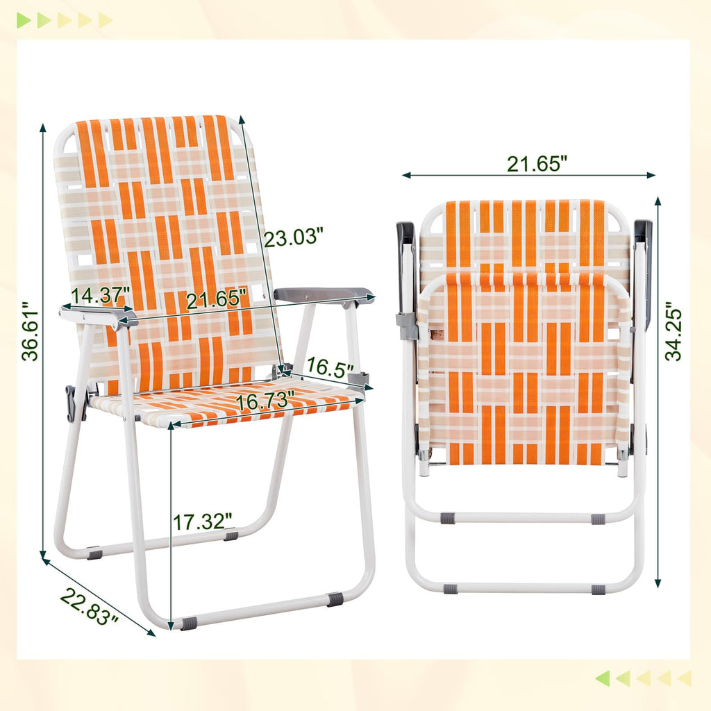 Folding Webbed Chair Set of 2 Steel Frame 300lbs Capacity L725