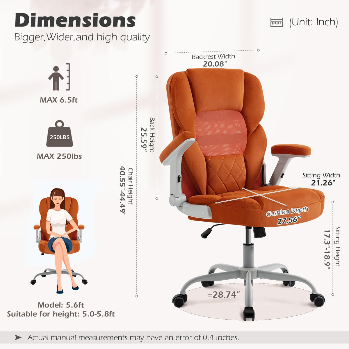 Orange Mesh and Velvet Office Chair with Arms and Wheels Q4422