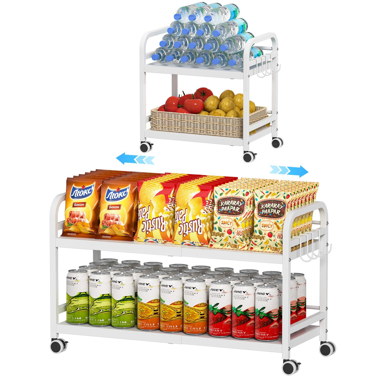 2-Tier Expandable Rolling Cart with Wheels M445